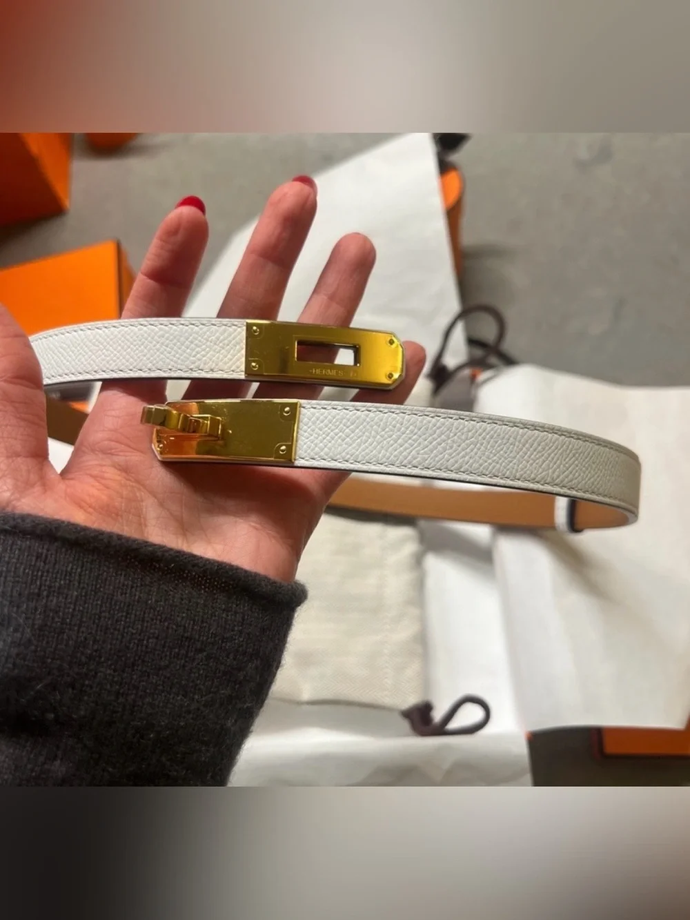 ✨Hermes. Kelly 18 Belt White Leather Gold Hardware